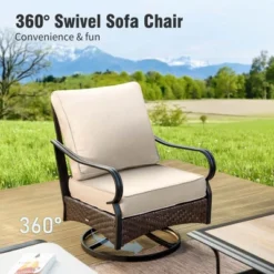 Captiva Designs 4pc Extra Large Metal And Rattan Outdoor Patio Fire Pit Set With Swivel Armchairs -Furniture GUEST a75a36ae a05b 477e 9662 9eabe77cb9aa