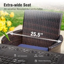 Captiva Designs 7pc Patio Slat-top Expandable Metal Dining Table & Armrest Wicker Chairs With Cushions -Furniture GUEST a75fa1db 76f2 49e8 88c1 19f86043f397 1