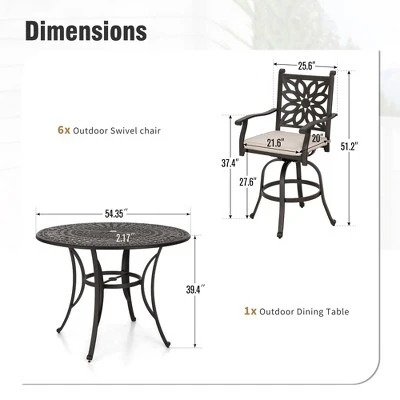 Captiva Designs 7pc Cast Aluminum Bar Height Patio Dining Set With Round Table & Swivel Stools 11 Captiva Designs 7pc Cast Aluminum Bar Height Patio Dining Set With Round Table & Swivel Stools - Image 9