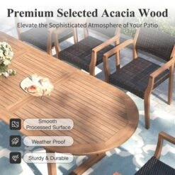 Captiva Designs 9pc Acacia Wood Patio Furniture Set With Expandable Dining Table & Arm Chairs -Furniture GUEST a8864e90 3140 41a6 9490 ba1698545d31