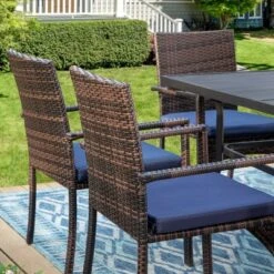7pc Patio Dining Set With Rectangle Table With 2.6" Umbrella Hole & Rattan Wicker Arm Chairs - Black - Captiva Designs -Furniture GUEST a8d46f05 c093 427e 801e 8732b1ed89bf