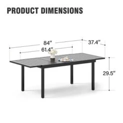 Captiva Designs 9pc Patio Slat-top Adjustable Steel Rectangle Dining Table & Black Metal Chairs -Furniture GUEST a92c56f6 72ad 41fd b3bd ea719d87edd5