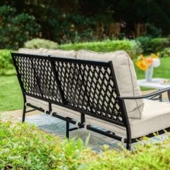 Captiva Designs 5pc XL Metal Outdoor Conversation Set With Swivel Chairs And Ottomans Beige: Steel Frame, Rust & Water-Resistant -Furniture GUEST a966f3e6 c3a9 49ab 8df1 ea07e900f6d2