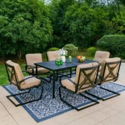 Captiva Designs 7pc Outdoor Dining Set With C-Spring Motion Chairs & Metal Table With Umbrella Hole 33 Captiva Designs 7pc Outdoor Dining Set With C-Spring Motion Chairs & Metal Table With Umbrella Hole -Furniture GUEST a9eadf4a 6ecc 4765 803e c94bf46ec63c