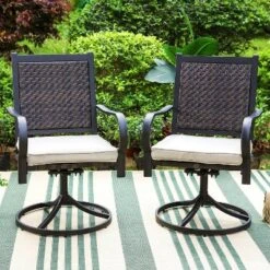 5pc Patio Dining Set With 360 Swivel Chairs With Cushions And Round Steel & Faux Wood Tabletop - Captiva Designs -Furniture GUEST aaa8d6bb 82cd 47f4 b51c 1ca11464b87a