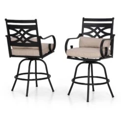 5pc Outdoor Bar Set With Swivel Stools With Cushions & Metal Table - Beige - Captiva Designs