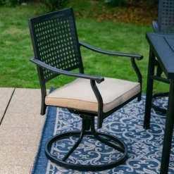 7pc Outdoor Dining Set With Steel Swivel Chairs & Large Rectangle Metal Table With Umbrella Hole - Black - Captiva Designs -Furniture GUEST ab21f56c f290 44ae 8c2c 6b45507cf1c8