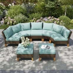 Captiva Designs 7pc Outdoor Wicker Rattan Patio Half-Moon Curved Sectional Sofa Set With Cushioned Ottoman -Furniture GUEST ab5d5518 ebf7 49bd a256 6af64119d146