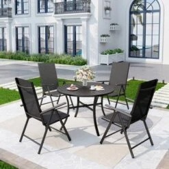 5pc Patio Dining Set With Round Table & Foldable Chairs - Captiva Designs: Weather-Resistant Aluminum -Furniture GUEST ab80bbf3 6144 4808 8296 92a474c0e0a2