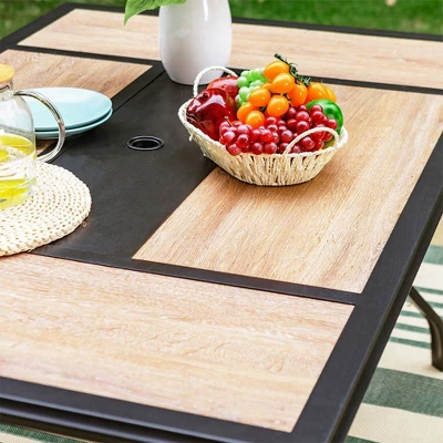 7pc Patio Dining Set With Rectangular Table With Umbrella Hole & C-Spring Motion Chairs - Captiva Designs 8 7pc Patio Dining Set With Rectangular Table With Umbrella Hole & C-Spring Motion Chairs - Captiva Designs - Image 6