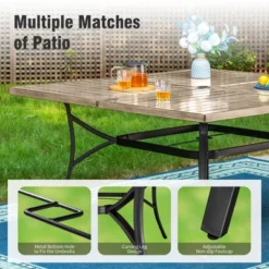 Captiva Designs 9pc Spacious Slat-top Square Metal Table With Umbrella Hole & Brown Textilene Fixed Chairs -Furniture GUEST ac7a9655 130b 46a6 88bf 11d06bf80ccb 1