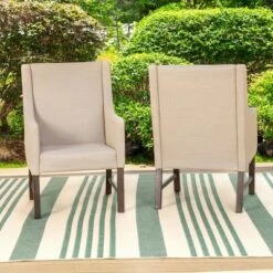 Captiva Designs 7pc Patio Dining Set Wood-look Rectangle Table & Cushioned Metal Chairs -Furniture GUEST ac7df335 6c01 4edd 8298 8b5501f6b79f