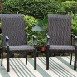 5pc Patio Dining Set With Rattan Arm Chairs & Square Net-Shaped Steel Table - Captiva Designs -Furniture GUEST acfff877 9305 437e be34 24e8ec8ea452