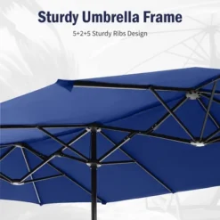 Captiva Designs 8pc Patio Dining Set With Rectangular Steel Table & Black Steel Chairs & Blue Umbrella -Furniture GUEST ad032b25 3741 44a2 a4dc b3a65e3c4c4b 1