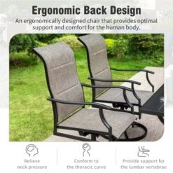 Captiva Designs 5pc Outdoor Slat-top Steel Dining Table & Grayish Bown Padded Sling Chairs -Furniture GUEST ae1ac08e 1dd9 44f9 9c03 73a732c67d93 1