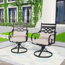 5pc Outdoor Dining Set: Swivel Chairs, Round Table, Umbrella Hole - Captiva Designs -Furniture GUEST ae5952b7 64b2 41f0 baad 790404aa6039