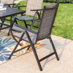 Captiva Designs 7pc Outdoor Patio Slat-top Rectangle Dining Steel Table & Foldable Arm Chairs -Furniture GUEST ae6bd3d8 5a39 43e6 b07c 787ff17722d4