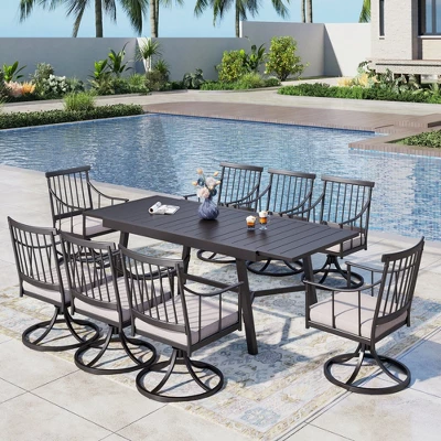 Captiva Designs 9pc Patio Slat-top Adjustable Steel Rectangle Table & Stylish Arm Chairs With Cushions 18 Captiva Designs 9pc Patio Slat-top Adjustable Steel Rectangle Table & Stylish Arm Chairs With Cushions - Image 16