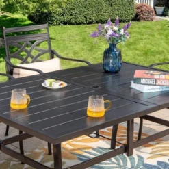 7pc Outdoor Dining Set With Chairs With Seat & Back Cushions & Metal Table With Umbrella Hole -Furniture GUEST b0162fd8 795b 42d6 b45d 23c415e6b124