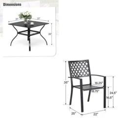 Captiva Designs 5pc Patio Slat-top Square Steel Dining Table With Umbrella Hole & Metal Arm Chairs -Furniture GUEST b07837e8 583d 40af aea7 d59c4e26613a