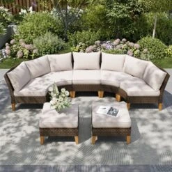 Captiva Designs 7pc Outdoor Wicker Rattan Patio Half-Moon Curved Sectional Sofa Set With Cushioned Ottoman -Furniture GUEST b08f9b75 df90 41d0 93e1 e5ecd107de27
