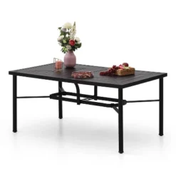 7pc Outdoor Dining Set With 6 Chairs With Seat & Back Cushions & Metal Rectangle Table With Umbrella Hole - Captiva Designs -Furniture GUEST b140e780 5556 4171 b098 1213f5abbf3d 1