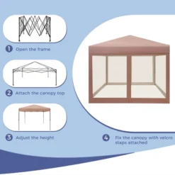 Captiva Designs 10x10 Ft Pop-Up Canopy Tent With UV Protection, Mesh Sidewalls, And Easy Setup Roller Bag, Beige -Furniture GUEST b1706241 0e44 44a9 b480 1bd8b8bb099c