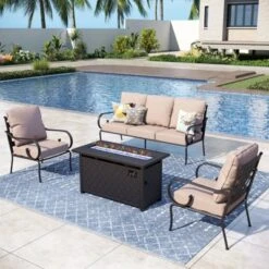 Captiva Designs 4pc Extra Large Metal Outdoor Patio Fire Pit Set With Pattern-back Chairs -Furniture GUEST b17945e9 6679 43eb 8e78 1dc75ec2eba5
