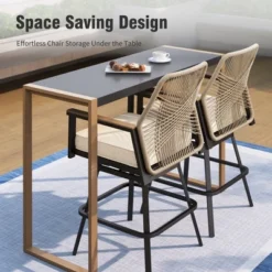 Captiva Designs 3pc Outdoor Dining Rectangle Metal Black Bar Table With U-shaped Legs & Sling Swivel Bar Stools -Furniture GUEST b1f7ba2b 656e 44bb 8d79 bf1f217430ff