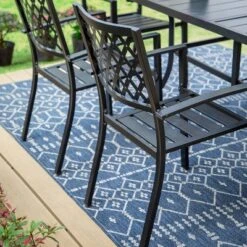 7pc Patio Dining Set With Rectangle Table With 2.6" Umbrella Hole & Steel Arm Chairs - Black - Captiva Designs -Furniture GUEST b24689d3 5c68 48d2 948a 5298202e9eb3