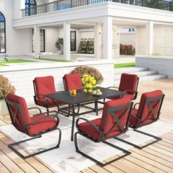 Captiva Designs 7pc Patio Dining Set With Rectangular Table With Umbrella Hold & Spring Motion Chairs 19 Captiva Designs 7pc Patio Dining Set With Rectangular Table With Umbrella Hold & Spring Motion Chairs -Furniture GUEST b2824373 d829 4dc6 8664 94fac67d4063