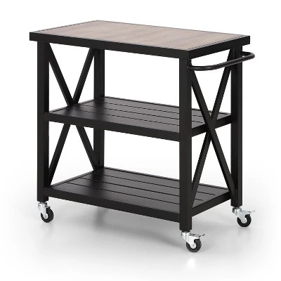 Captiva Designs 1pc Weather-Resistant Patio Double-Shelf Movable Rectangular Steel Cart Table 4 Captiva Designs 1pc Weather-Resistant Patio Double-Shelf Movable Rectangular Steel Cart Table - Image 2