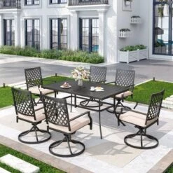 7pc Patio Dining Set With Rectangle Table With 1.57" Umbrella Hole And 360 Swivel Padded Cushioned Arm Chairs - Captiva Designs -Furniture GUEST b2f1087e d2a5 4d5a 8a8a 40dc6f1cfe91