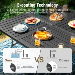 Captiva Designs 9pc Spacious Slat-top Square Metal Table With Umbrella Hole & Armrest Rattan Chairs With Cushions -Furniture GUEST b2fc5076 c31a 4bec bdb5 2337346ea66d