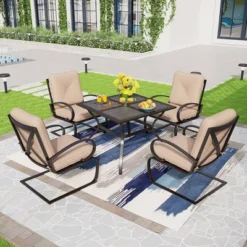 Captiva Designs 5pc Patio Dining Set With Square Umbrella Table With Mesh Top -Furniture GUEST b3692c50 d973 4607 862b 3b10d9034fdd