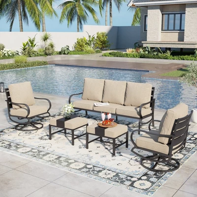 Captiva Designs 5pc Metal Patio Furniture Conversation Set With Swivel Chairs And Ottomans For Garden Porch Backyard 16 Captiva Designs 5pc Metal Patio Furniture Conversation Set With Swivel Chairs And Ottomans For Garden Porch Backyard - Image 14