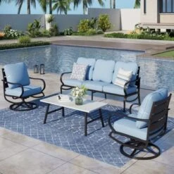 Captiva Designs 4 PCS Metal Patio Furniture Conversation Set With Swivel Armchairs For Garden Porch Backyard -Furniture GUEST b3dc103b 1c60 477e 9a26 eb27d3cdfdcd
