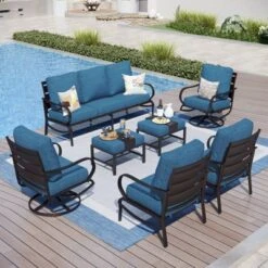 Captiva Designs 7pc Metal Patio Furniture Conversation Set With Swivel Chairs For Garden Porch Backyard -Furniture GUEST b42edab3 308d 4848 ba62 c9a9d7a7c98e