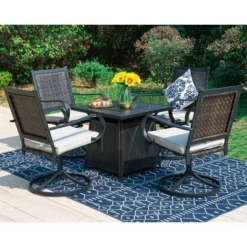 5pc Patio Dining Set With Steel Fire Pit Table & 360 Swivel Chairs - Captiva Designs -Furniture GUEST b46972f6 16c2 4f73 8bd9 81589dc1cd86