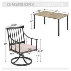 Captiva Designs 7pc Patio Wood-look Slat-top Steel Table With Umbrella Hole & Stylish Cushioned Arm Metal Chairs -Furniture GUEST b4dee32d dfde 451c aa5d 4a0814e27c2c