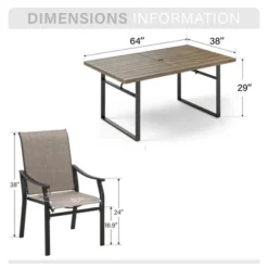 Captiva Designs 7pc Patio Outdoor Dining Rectangle Steel Table With Umbrella Hole & Brown Textilene Arm Chairs -Furniture GUEST b5219418 df8e 4a48 b43a 87d9fa393610