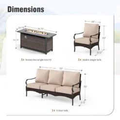 Captiva Designs 4pc Extra Large Metal And Rattan Outdoor Patio Fire Pit Set With Armchairs