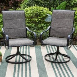 3pc Patio Dining Set With Small Square Table With Umbrella Hole & 360 Swivel Padded Sling Arm Chairs - Captiva Designs -Furniture GUEST b661f209 8e62 42d0 a960 a8bddabf7e11