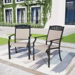 5pc Outdoor Dining Set With Sling Chairs & Metal Round Table With Umbrella Hole - Black - Captiva Designs -Furniture GUEST b66356b2 0a66 49a4 9ae1 f7ef2d39e9b8