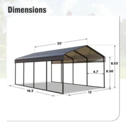 Captiva Designs 12’ X 20’ Heavy Duty Metal Carport - Versatile Shelter With Optional Sidewalls -Furniture GUEST b7be3f51 30b1 4d32 b3a3 8a6f7127522d