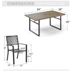 Captiva Designs 7pc Patio Dining Driftwood Finihsed Rectangle Table With Umbrella Hole & Metal Arm Chairs -Furniture GUEST b8bb3d73 a904 4fa1 af81 d74881d94fb6
