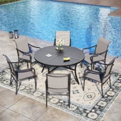 Captiva Designs 1pc Outdoor Patio Dining Steel Table With Umbrella Hole For 6 -Furniture GUEST ba79c9f8 b1b5 4dc4 b865 9a2699679659