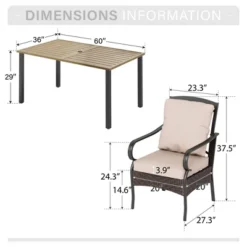 Captiva Designs 7pc Outdoor Taupe Wood-look Rectangle Steel Dining Table & Rattan Metal Arm Chairs -Furniture GUEST ba81c30c f6cc 4dd0 83cf d47181c16a8f