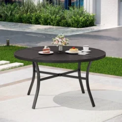 Captiva Designs 7pc Slat-top Round Steel Dining Table And Fixed Wicker Chairs With Thick Cushions -Furniture GUEST baa710d4 f610 4975 a358 1087a85a754a