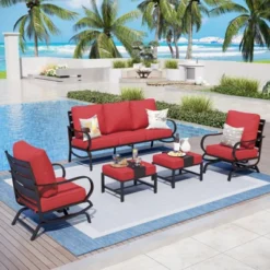 Captiva Designs 5 PCS Metal Patio Furniture Conversation Set With Rocking Armchairs For Garden Porch Backyard -Furniture GUEST baca5832 200d 442e a96e b50ea492ce97